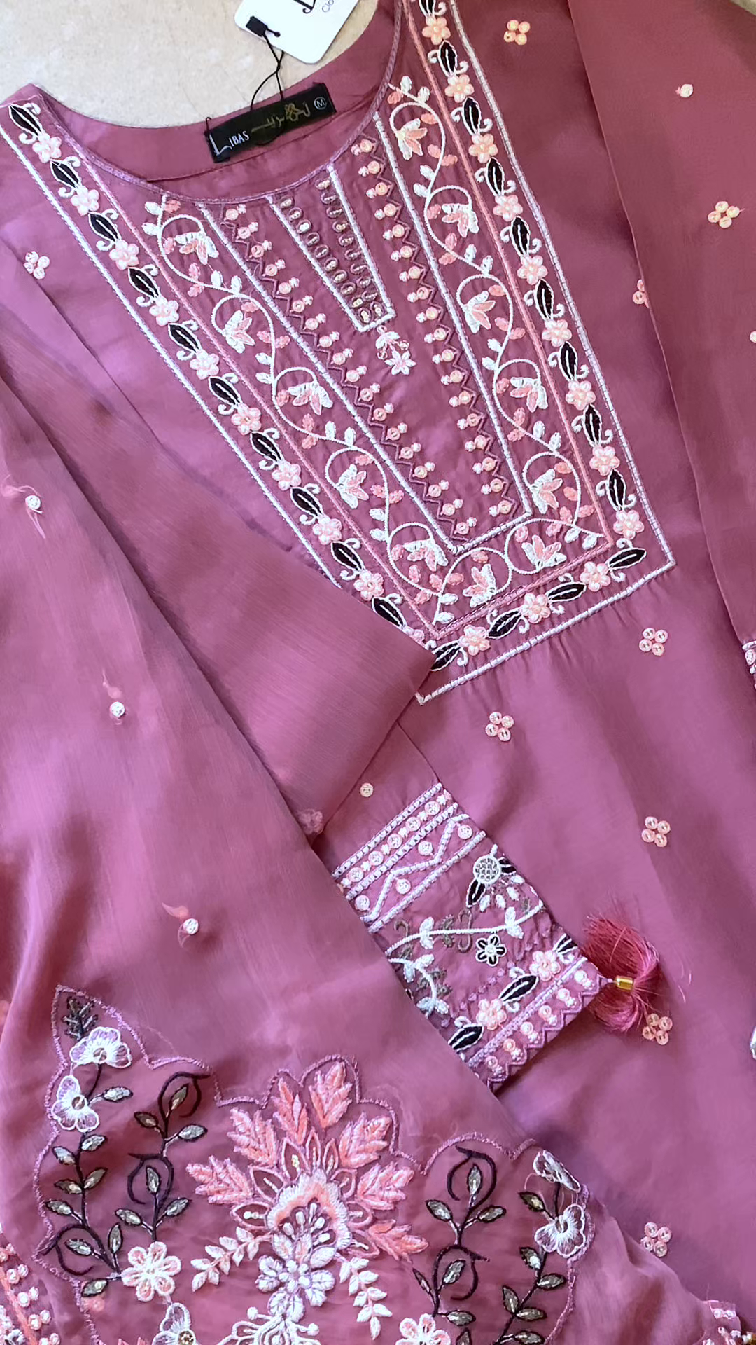 Dusty Rose Elegance embroidered 3-piece festive suit by Tehzeeb Libas (view 6)