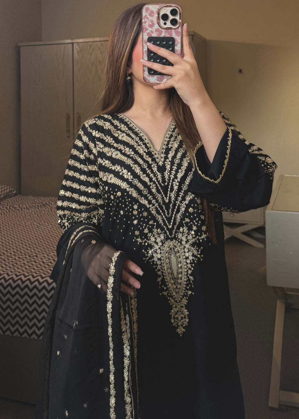 Black Peacock embroidered suit by Tehzeeb Libas
