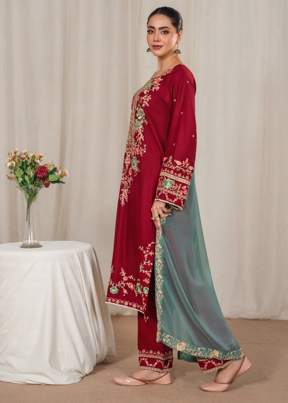 Aroha embroidered 3-piece festive suit by Tehzeeb Libas (view 2)