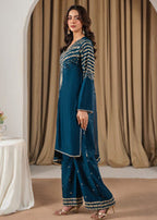 Peacock Z embroidered 3-piece festive suit by Tehzeeb Libas (view 3)