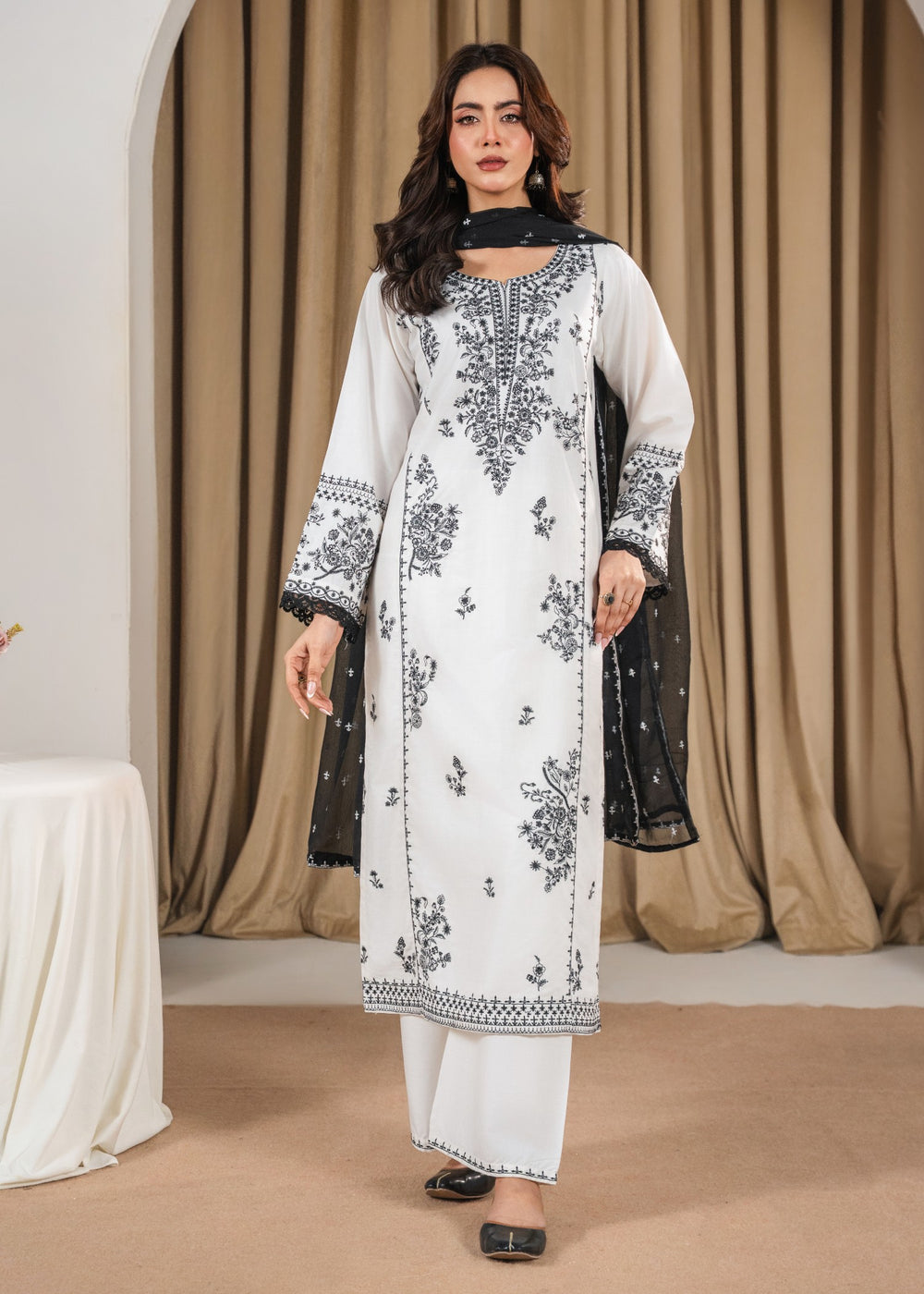White Pearl stitched eastern suit by Tehzeeb Libas