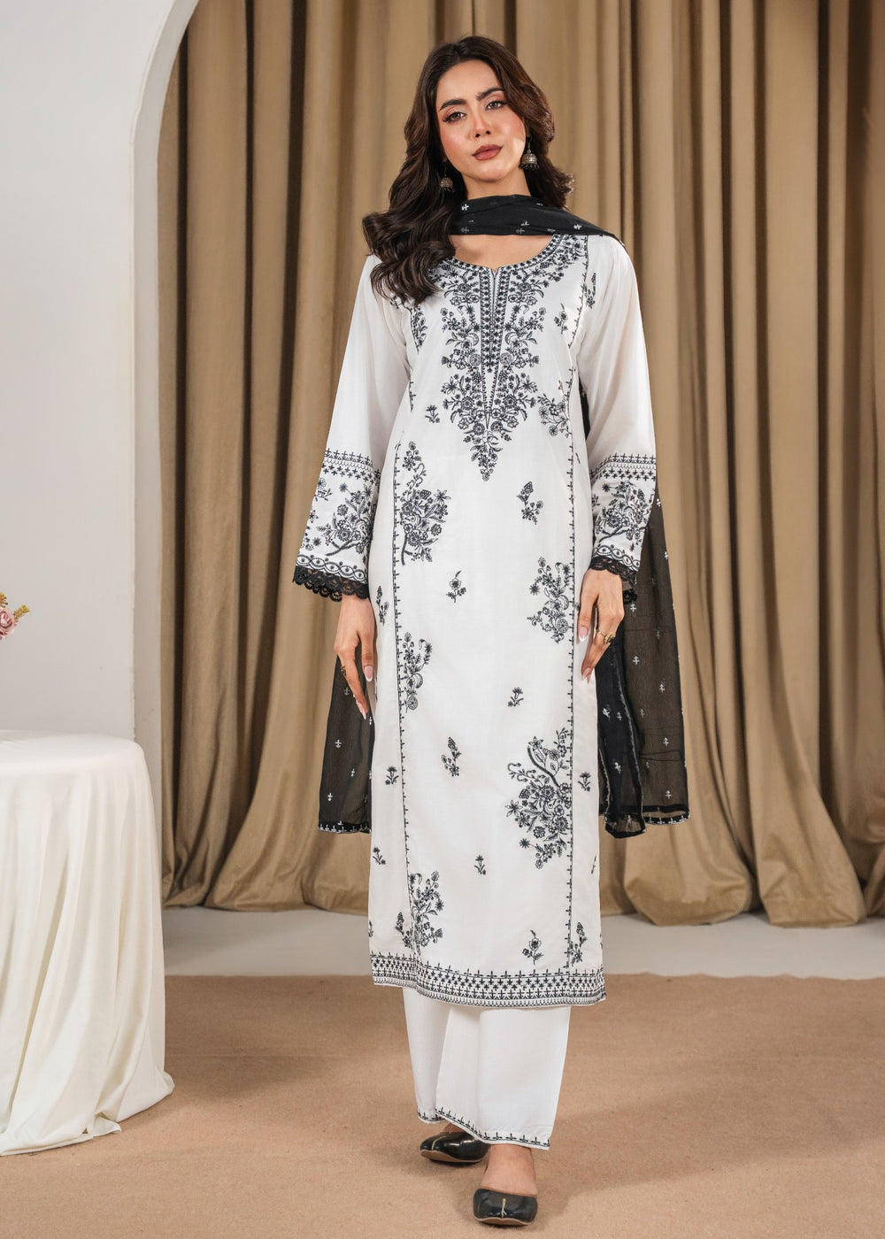 White Pearl stitched eastern suit by Tehzeeb Libas (view 3)