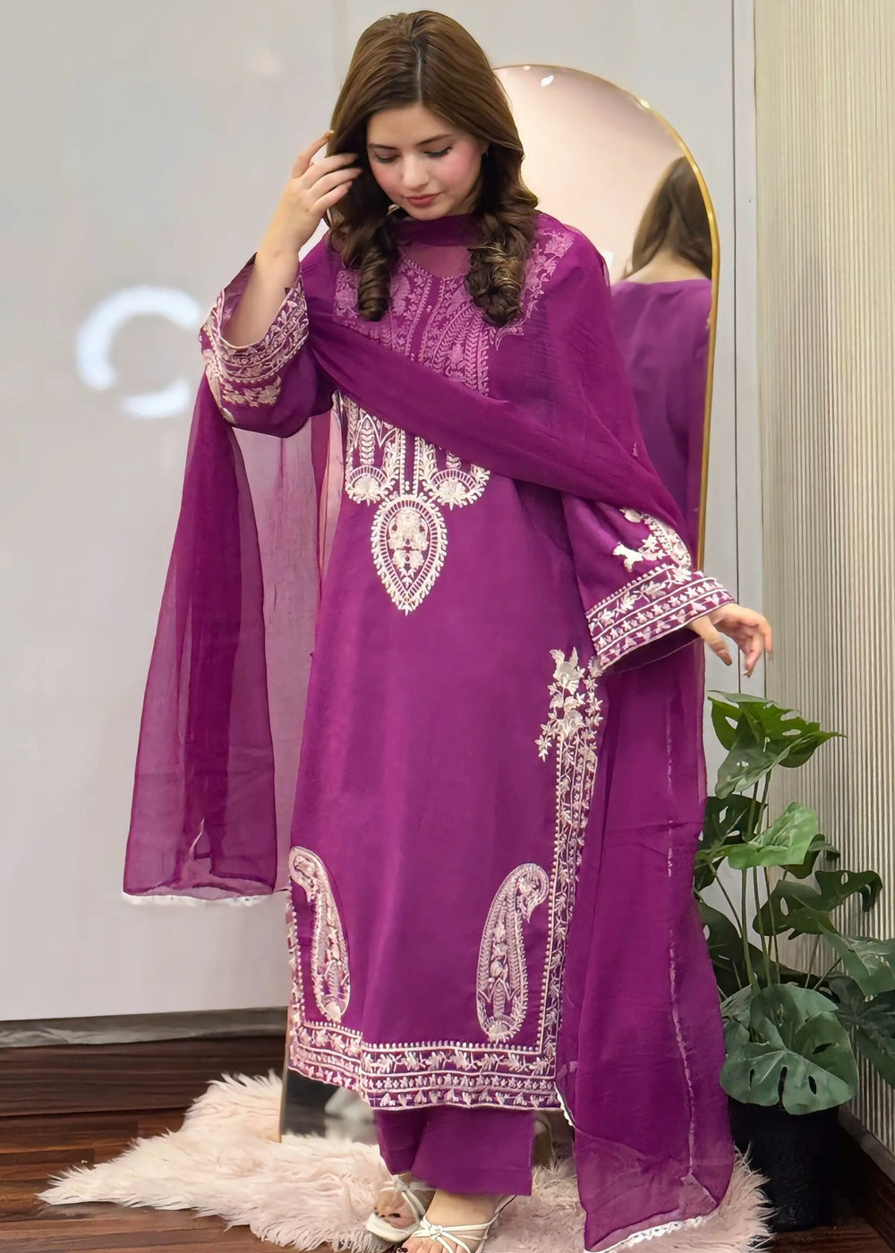 Sapphire Purple embroidered 3-piece suit by Tehzeeb Libas (view 6)