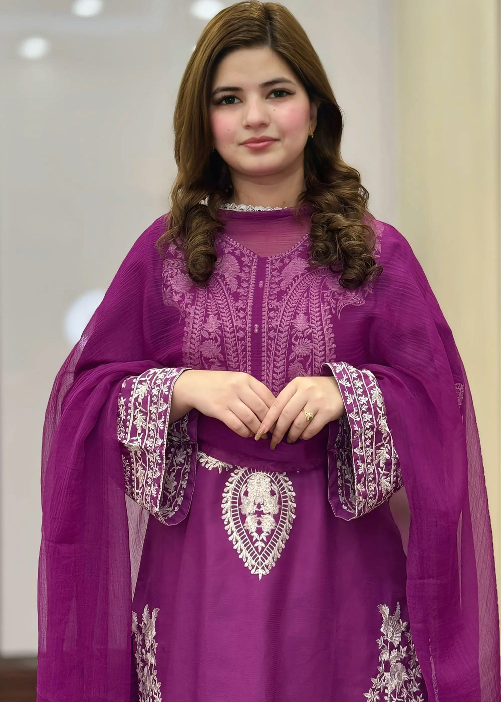 Sapphire Purple embroidered 3-piece suit by Tehzeeb Libas (view 2)