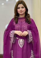 Sapphire Purple embroidered 3-piece suit by Tehzeeb Libas (view 2)