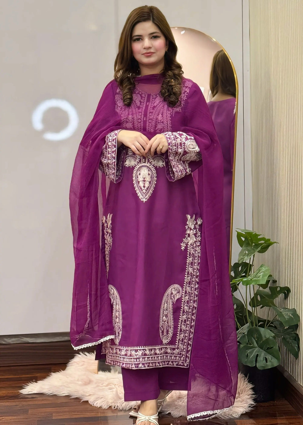 Sapphire Purple embroidered 3-piece suit by Tehzeeb Libas