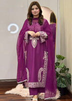 Sapphire Purple embroidered 3-piece suit by Tehzeeb Libas