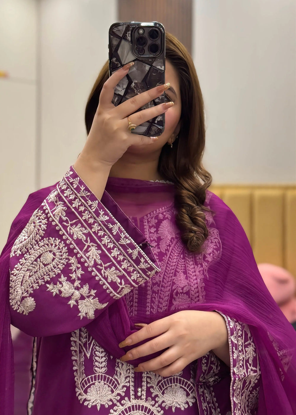 Sapphire Purple embroidered 3-piece suit by Tehzeeb Libas (view 8)