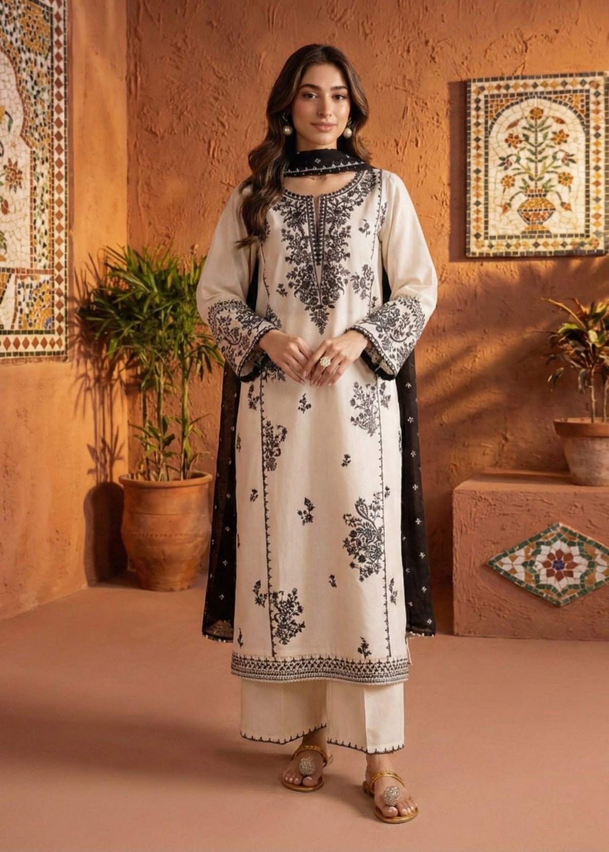 White Pearl embroidered 3-piece suit by Tehzeeb Libas