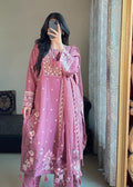 Dusty Rose Elegance embroidered 3-piece festive suit by Tehzeeb Libas