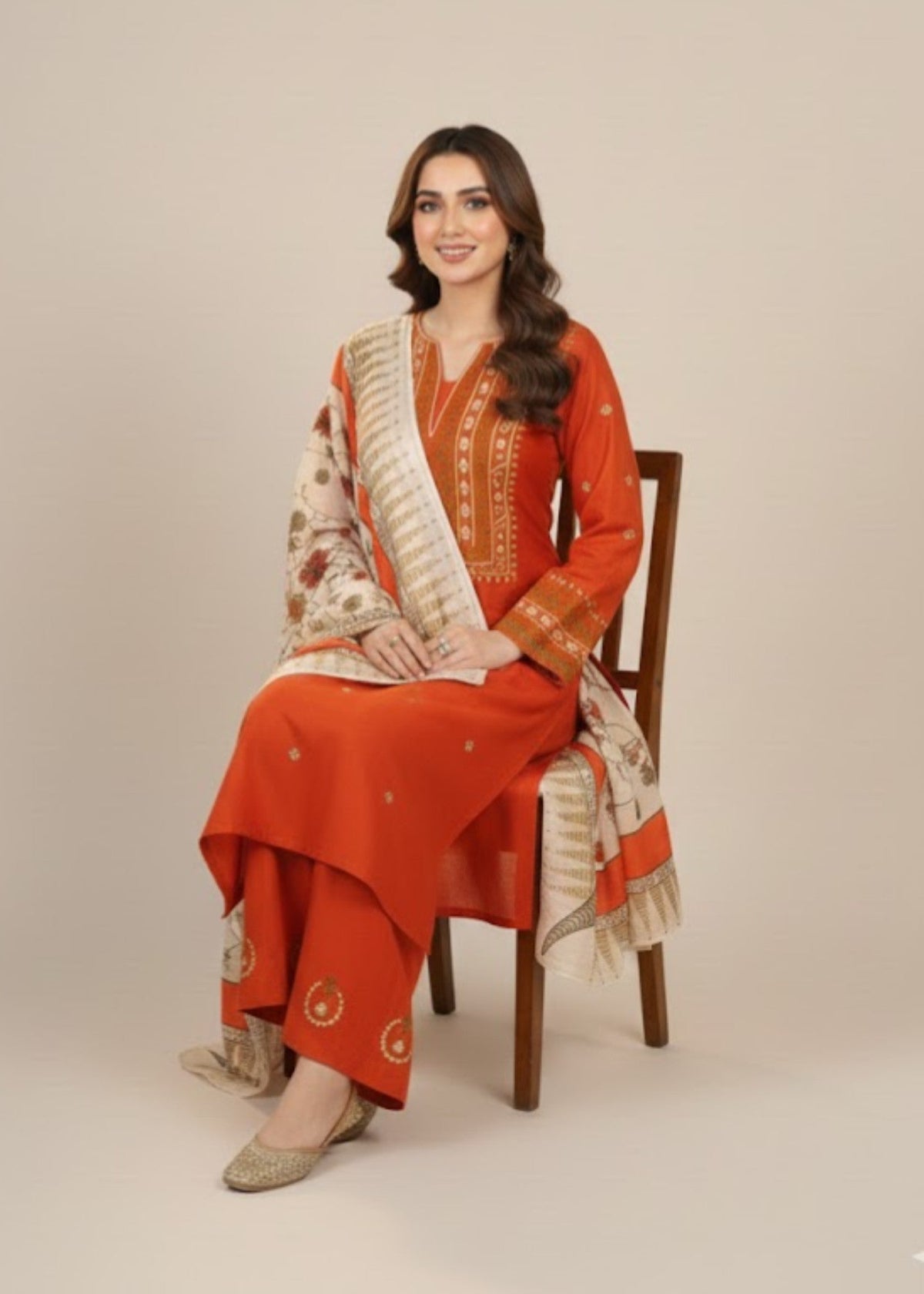 Ayat embroidered 3-piece suit with shawl by Tehzeeb Libas (view 5)