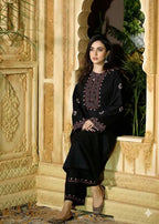 Midnight Maroon Embroidered Linen 2PC Suit