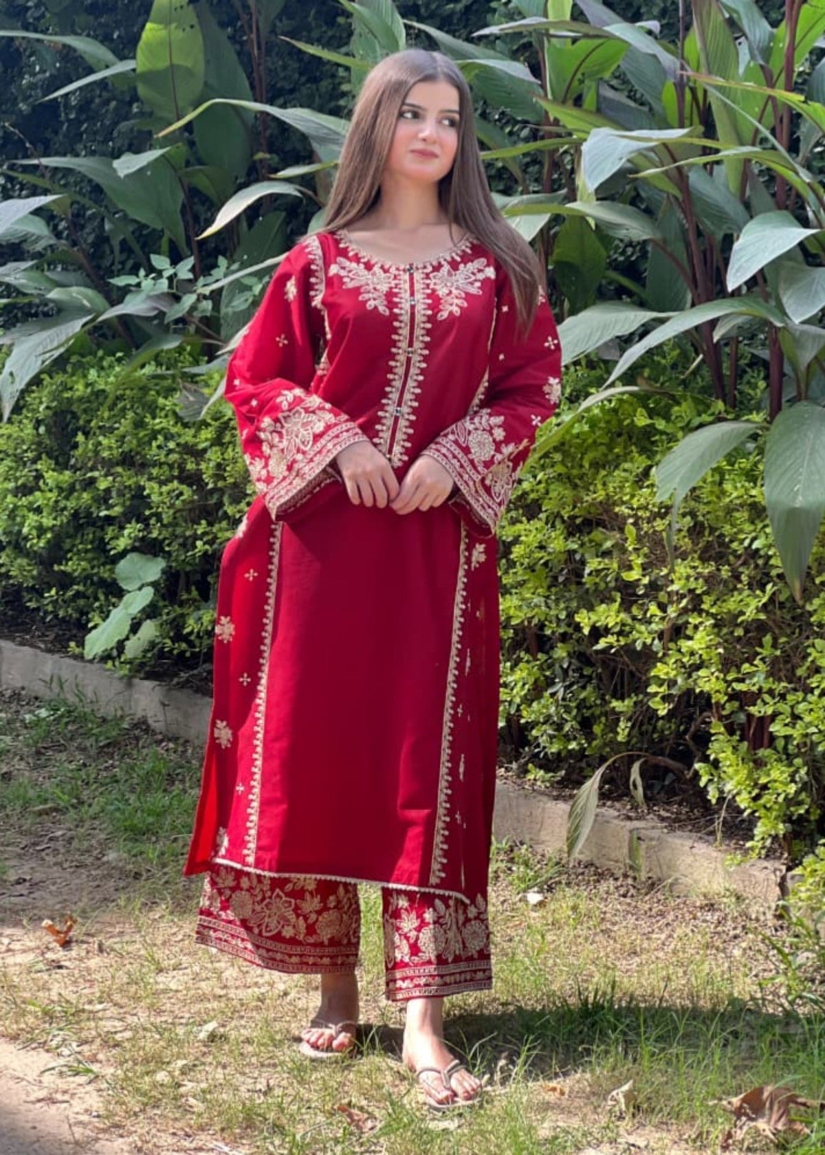Berry embroidered 2-piece suit by Tehzeeb Libas (view 4)