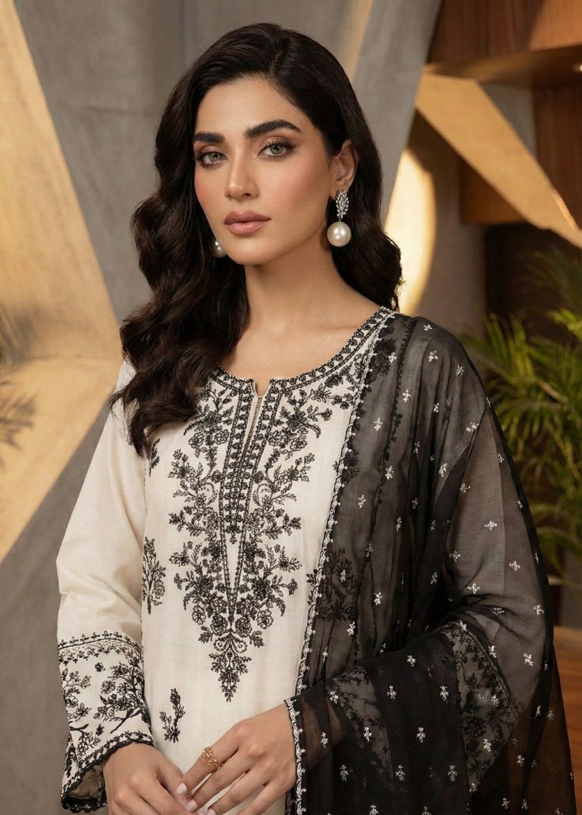 White Pearl embroidered 3-piece suit by Tehzeeb Libas (view 2)