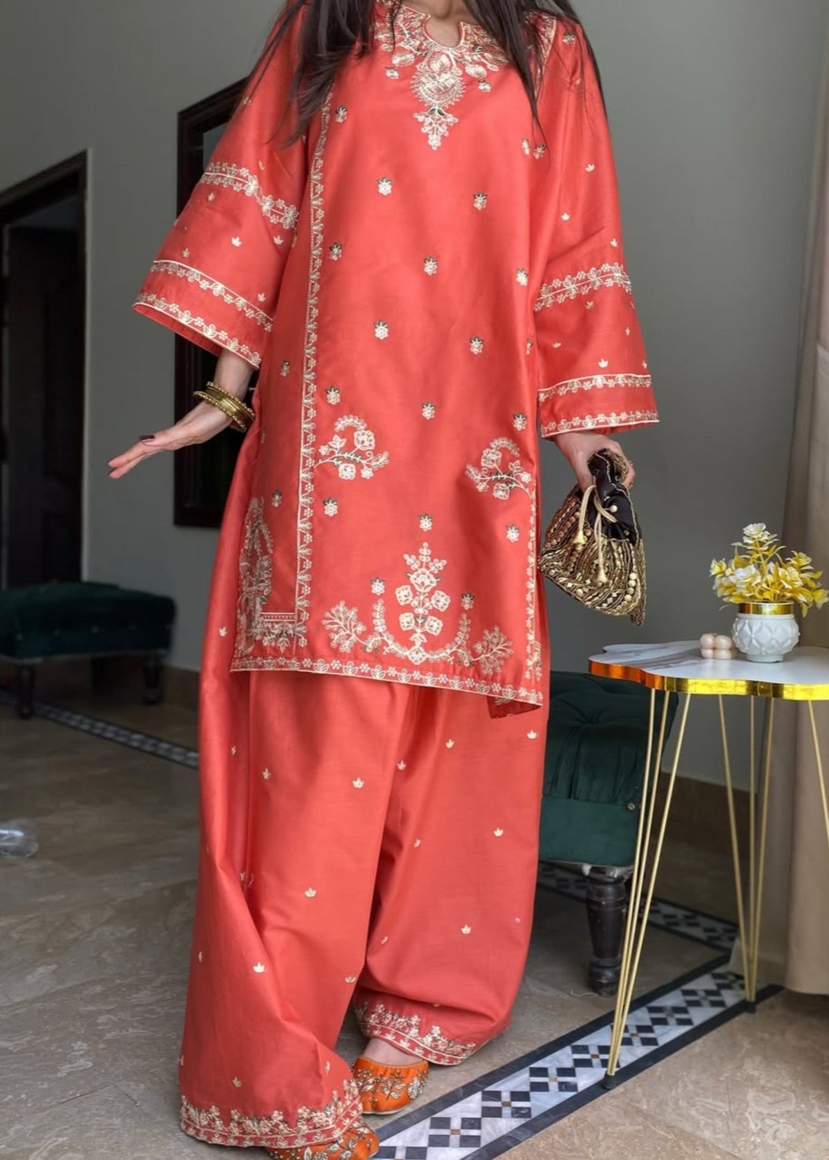 Melon stitched eastern suit by Tehzeeb Libas