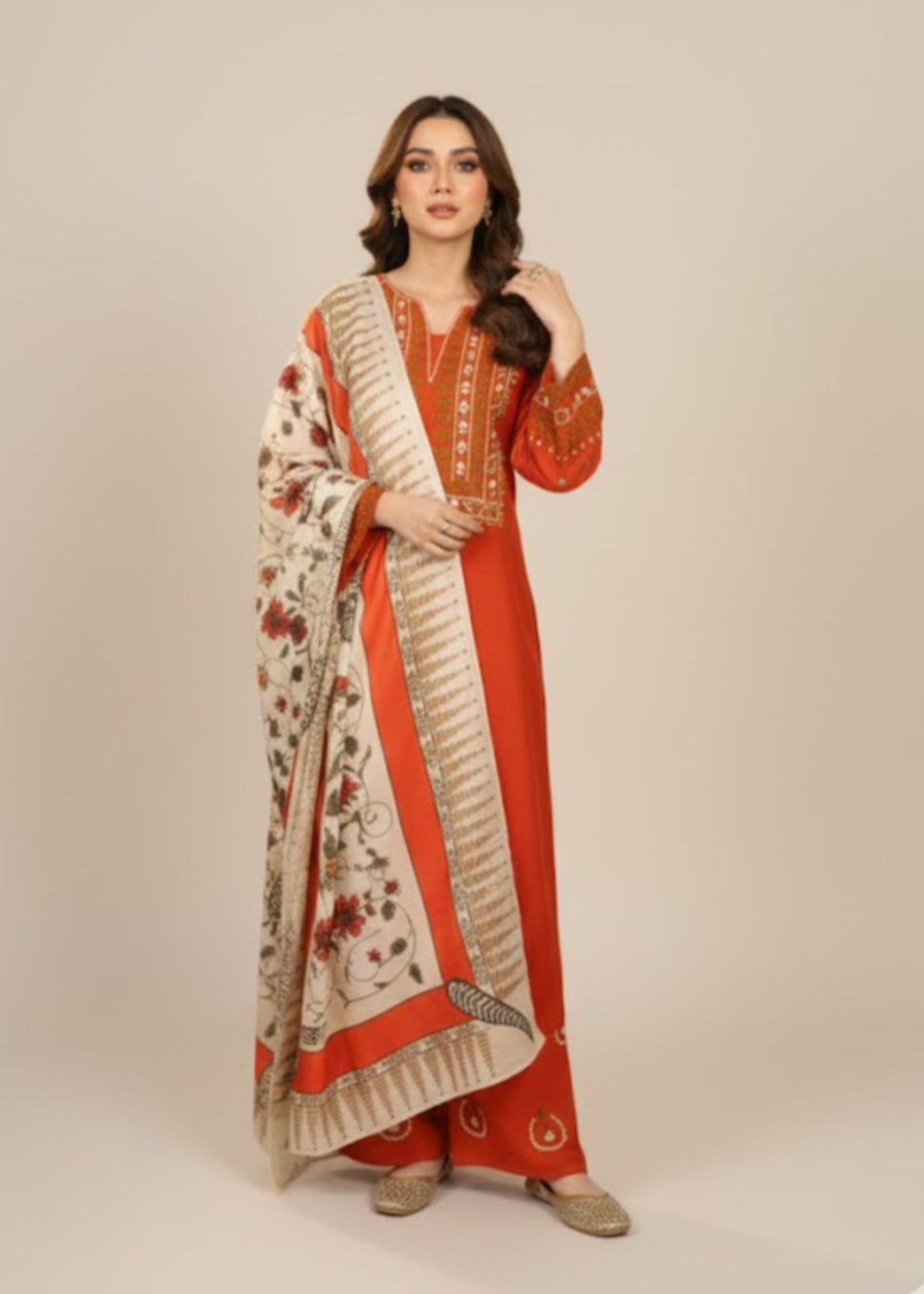 Ayat embroidered 3-piece suit with shawl by Tehzeeb Libas (view 4)