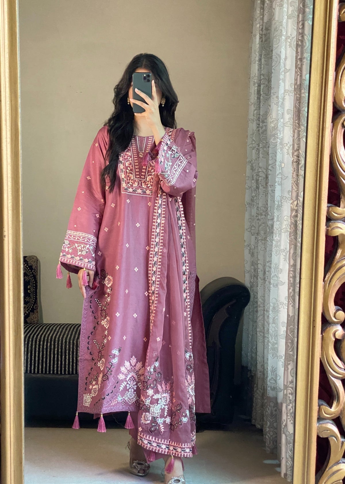 Dusty Rose Elegance embroidered 3-piece festive suit by Tehzeeb Libas (view 5)