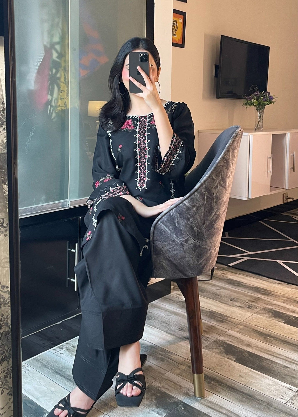 Multi Black stitched eastern suit by Tehzeeb Libas (view 2)