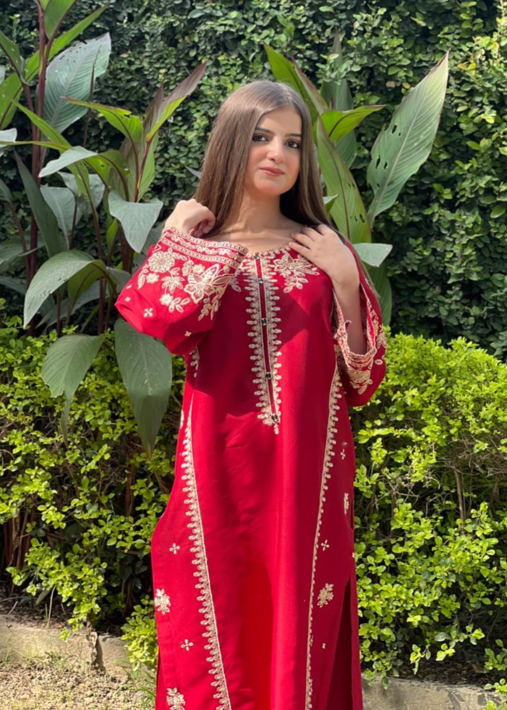 Berry embroidered 2-piece suit by Tehzeeb Libas (view 3)