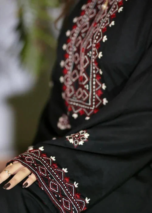 Midnight Maroon Embroidered Linen 2PC Suit