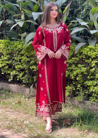 Berry embroidered 2-piece suit by Tehzeeb Libas (view 5)