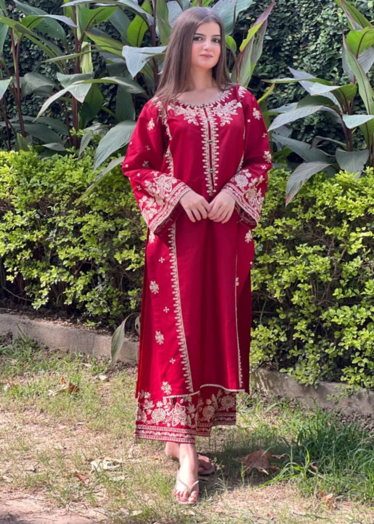 Berry embroidered 2-piece suit by Tehzeeb Libas (view 5)